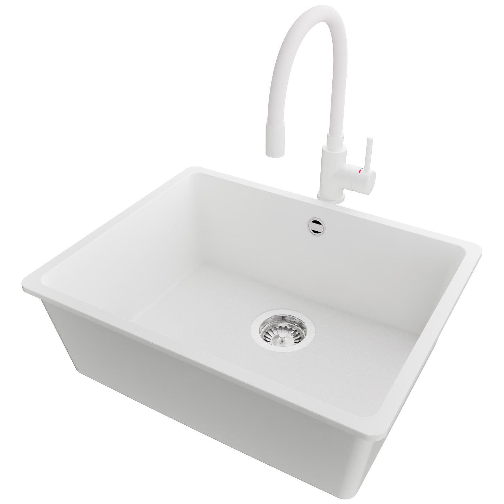 UNTERBAUSPÜLE GRANIT Venedig Easy, 2-er set Weiß 56/44 cm 1 Becken + Küchenarmatur 38/14 cm + Ablauf-Set ab 60er Unterschrank - Chromfarben/Weiß, Kunststoff (56/20/44cm) - Primagran