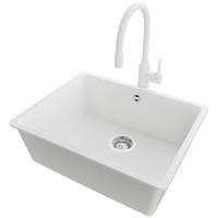 UNTERBAUSPÜLE GRANIT Venedig Easy, 2-er set Weiß 56/44 cm 1 Becken + Küchenarmatur 38/14 cm + Ablauf-Set ab 60er Unterschrank - Chromfarben/Weiß, Kunststoff (56/20/44cm) - Primagran