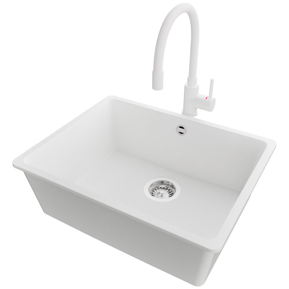 UNTERBAUSPÜLE GRANIT Venedig Easy, 2-er set Weiß 56/44 cm 1 Becken + Küchenarmatur 38/14 cm + Ablauf-Set ab 60er Unterschrank - Chromfarben/Weiß, Kunststoff (56/20/44cm) - Primagran