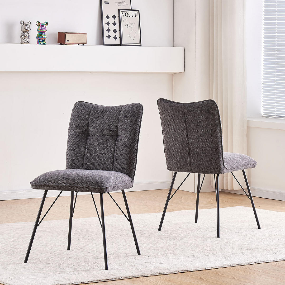 STUHL NELE Anthrazit 2 Stück - Anthrazit, Textil/Metall (46/85/60cm) - B&D Home