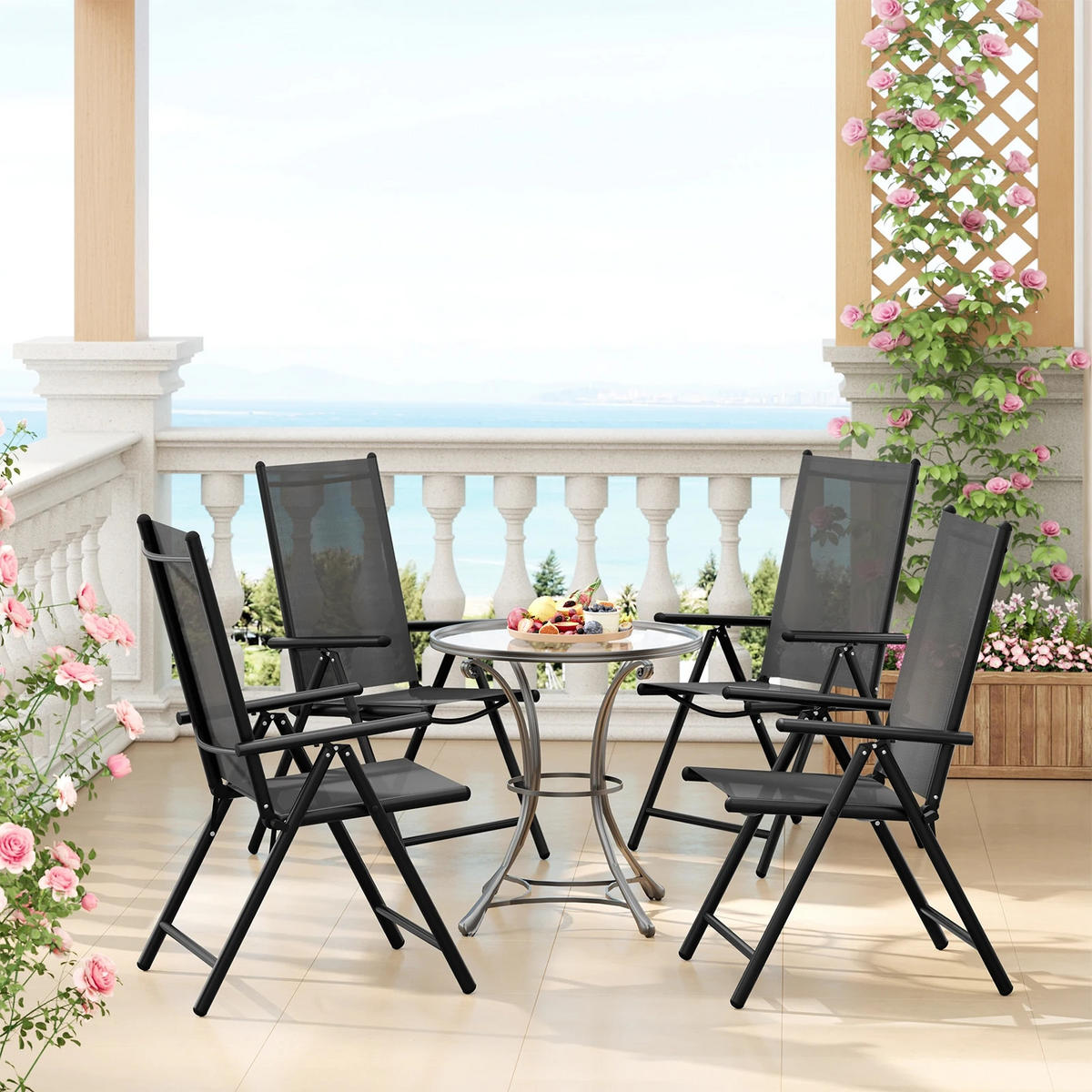 GARTENSTUHL Klappstuhl 2-teiliges Set - Schwarz/Grau, Textil/Metall (55/67cm) - Kaket