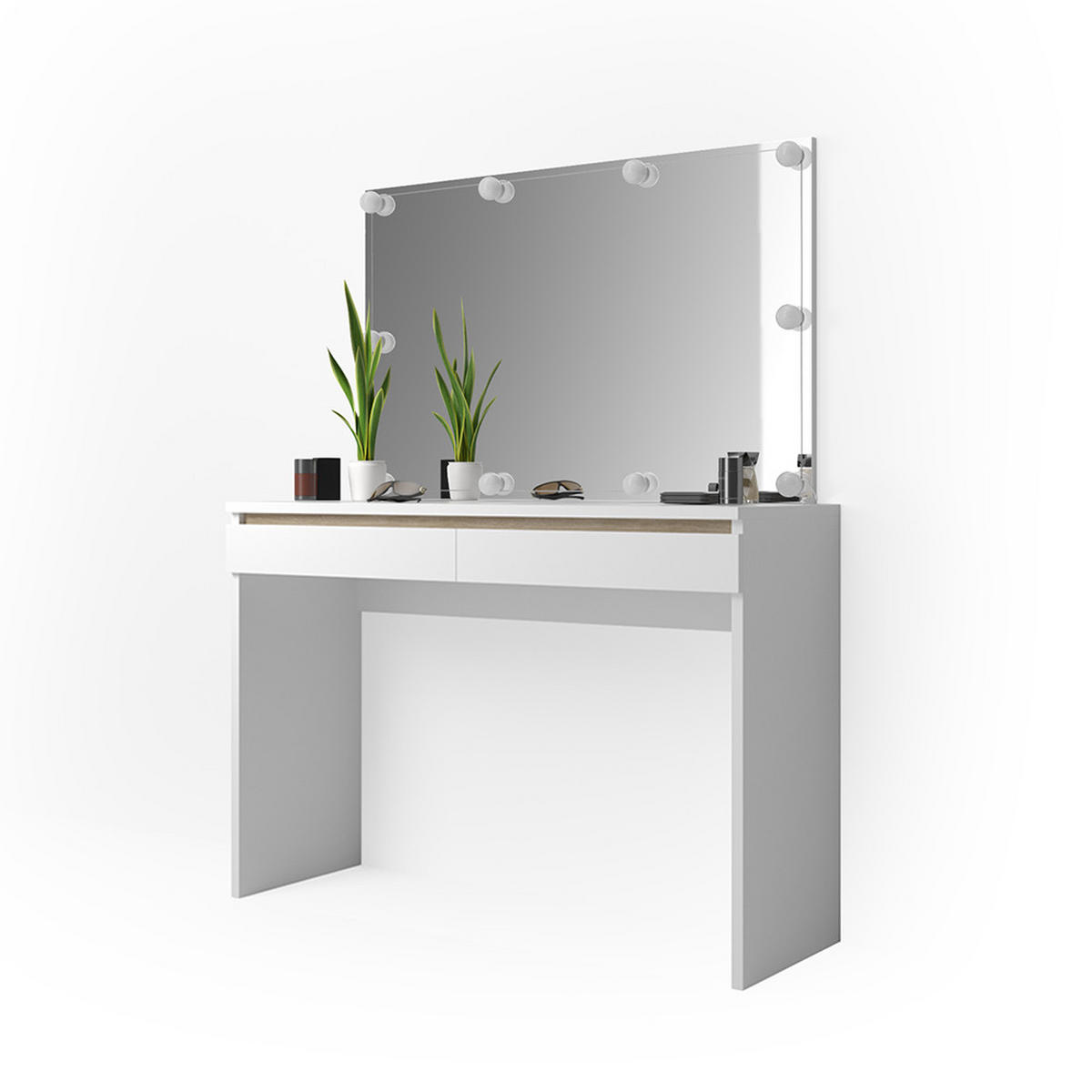 SCHMINKTISCH Emma Weiß 120 cm mit LED Beleuchtung - Weiß, Holzwerkstoff (120/83/41.8cm) - Vicco