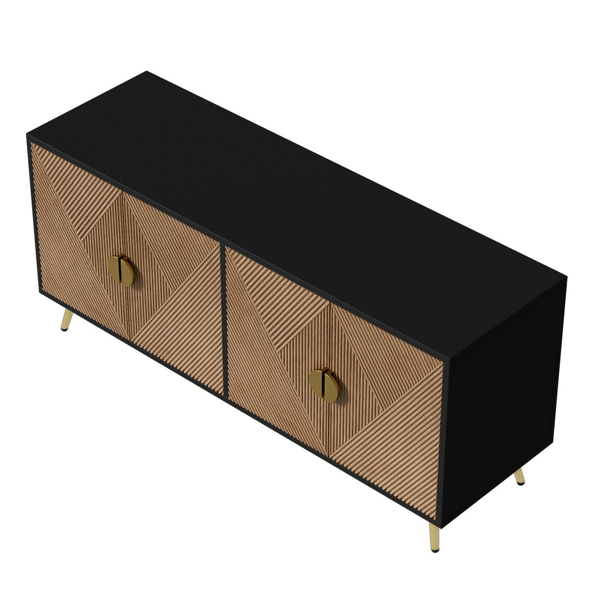SIDEBOARD 160/40/75 cm aus MDF und Holzwerkstoff mit Sanftschluss und goldfarbenen Griffen Schwarz/Holzfarben - Schwarz, Holzwerkstoff (160/75/40cm) - Modenvie
