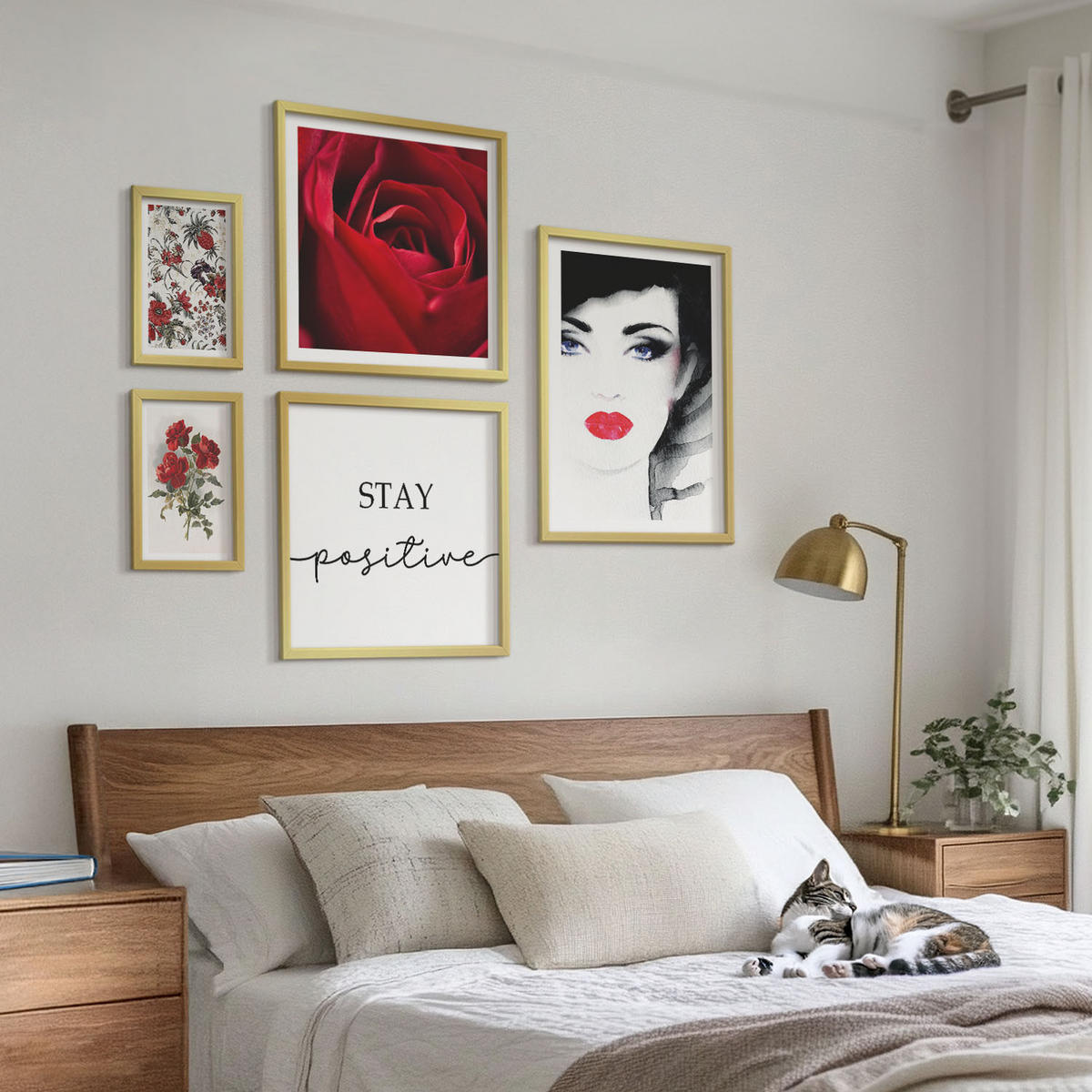 BILDER SET 5er Set - 50x50 cm & 20x30 cm & 40x60 cm Goldrahmen - Inschrift mit roten Rosen - Goldfarben, Kunststoff (40/60cm) - TULUP
