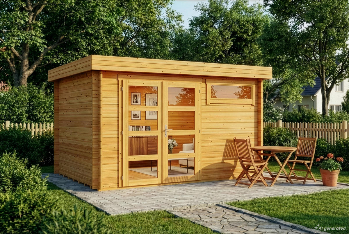 GARTENHAUS Holz Leandro - Pinienfarben, Holz (394/217/268cm) - Alpholz