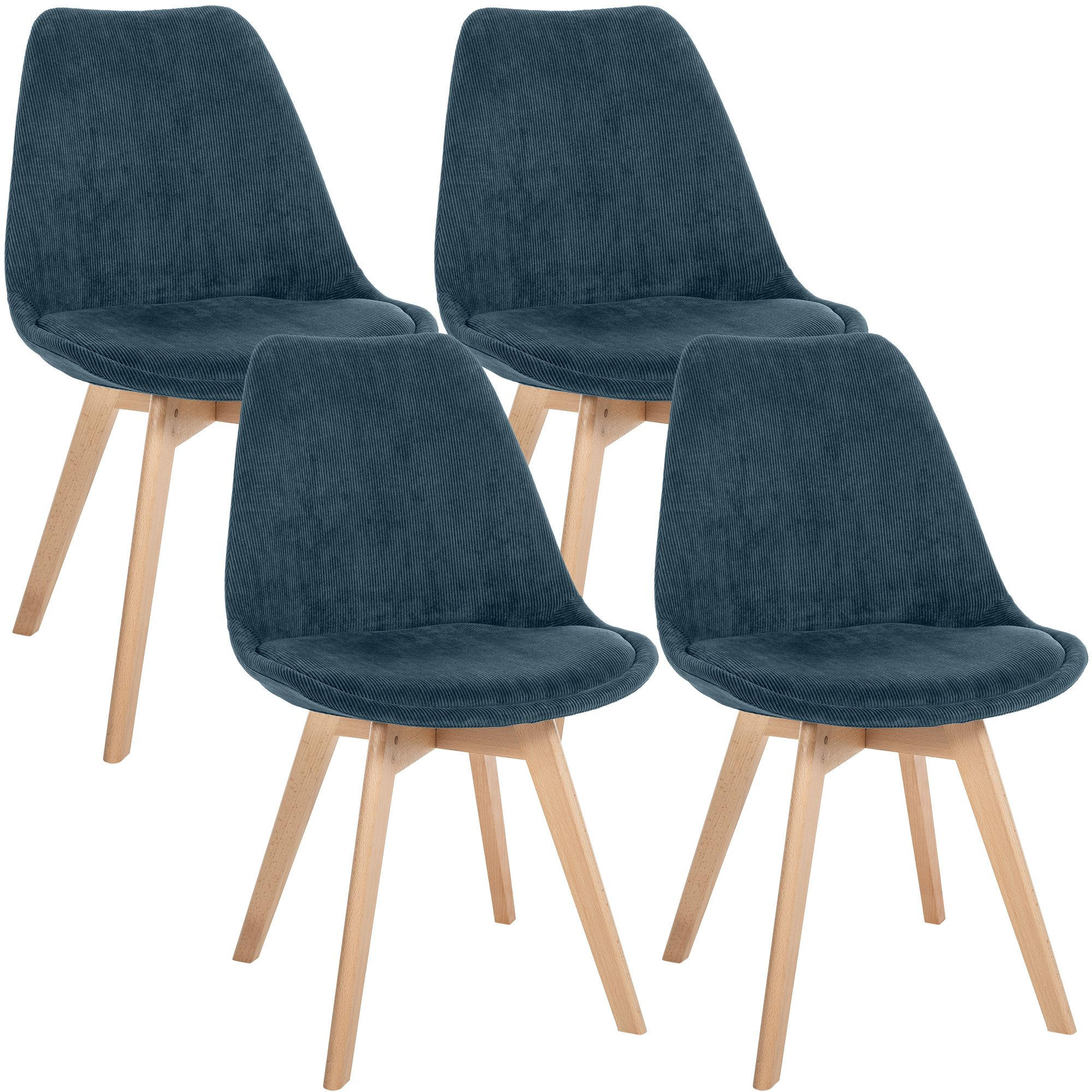STUHL 4 Cord Dunkelblau - Eukalyptusholzfarben/Dunkelblau, Holz/Textil (49/83/50cm) - CLP