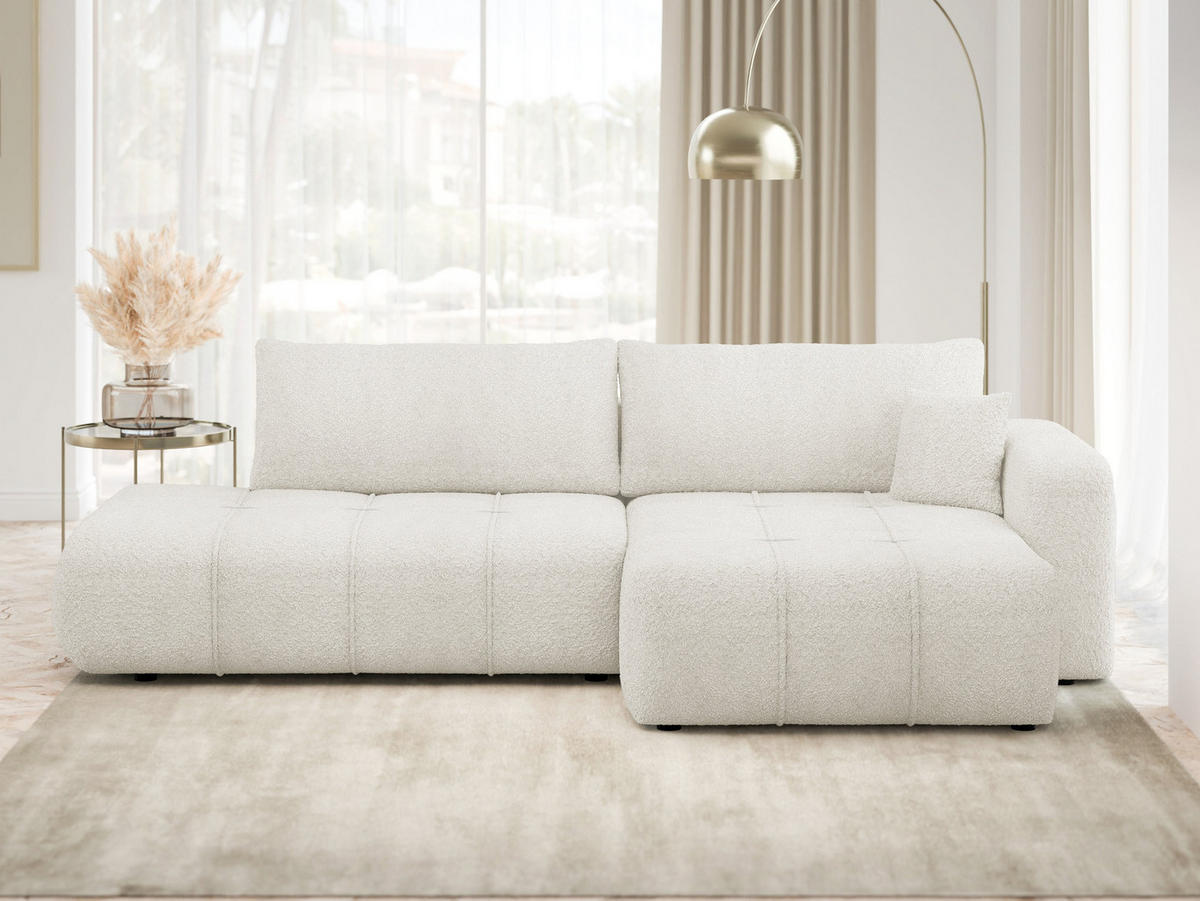 ECKSOFA Furyn O Boucle, Seite: Rechts - Creme/Schwarz, Holzwerkstoff/Kunststoff (262/145cm) - MIRJAN24