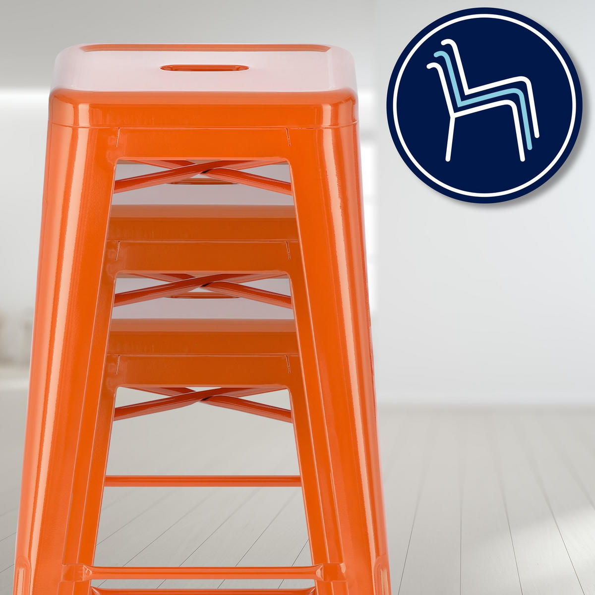 BARHOCKER Joshua 2er Set 43x43x76 cm orange - Orange, Metall (43/76/43cm) - furnicato