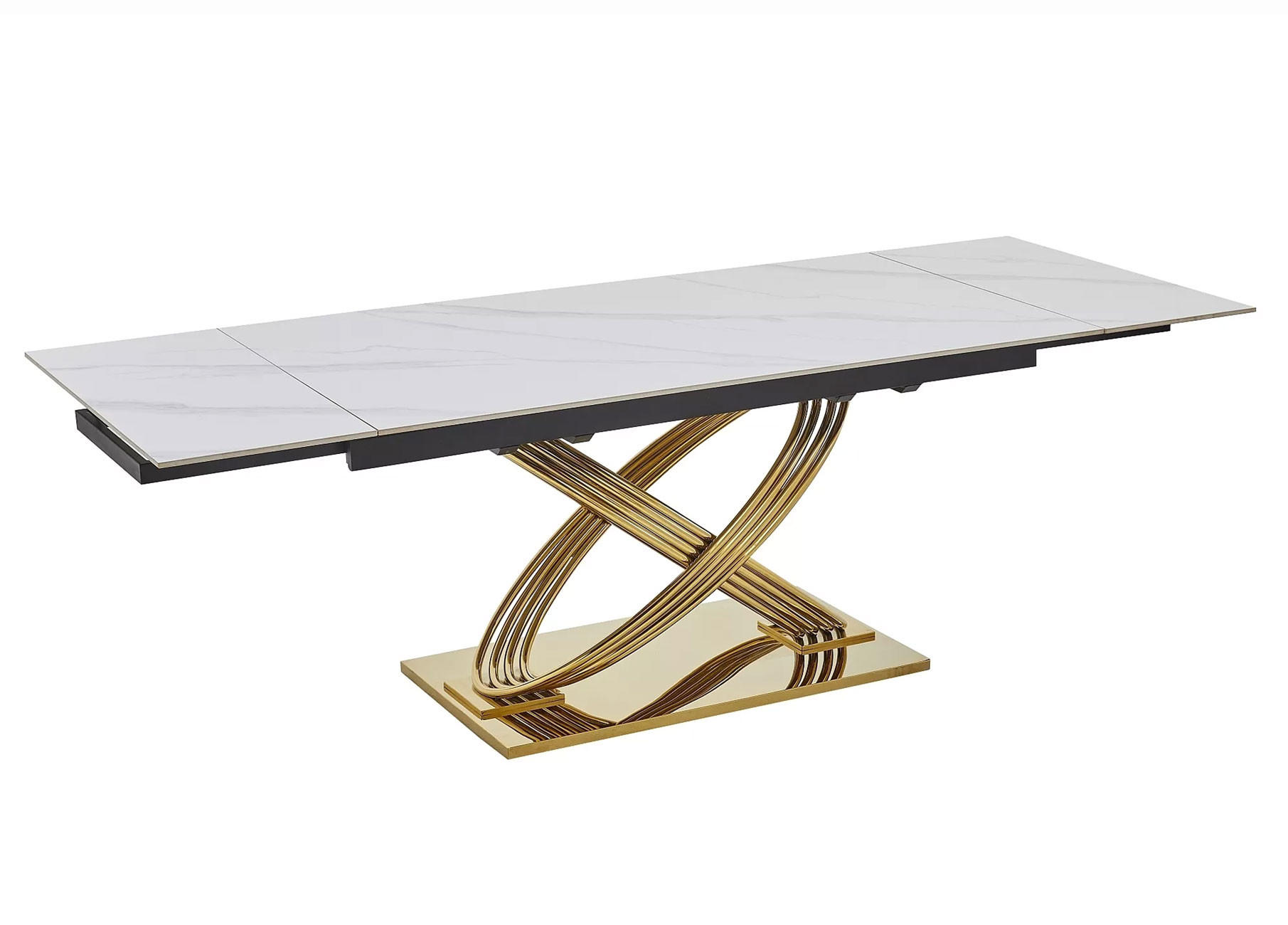 ESSTISCH Heraclea Weiß Marmor / Gold 160-240 / 90 / 76cm - Goldfarben/Weiß, Holz/Keramik (90/160/76cm) - Feldmann-Wohnen