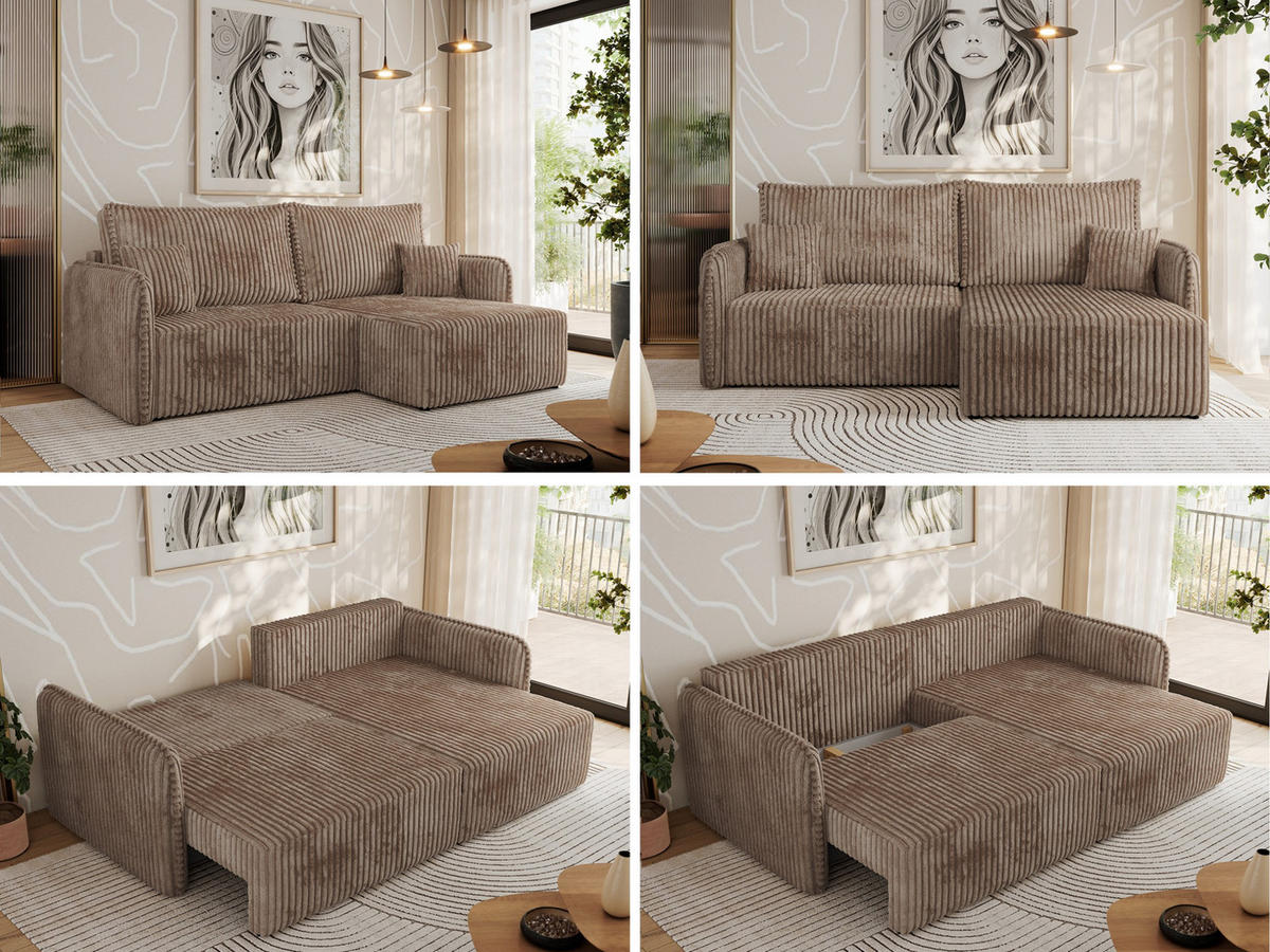 ECKSCHLAFSOFA MESTO L Braun Cord - rechts - Schwarz/Braun, Kunststoff/Textil (147/227cm) - MKS