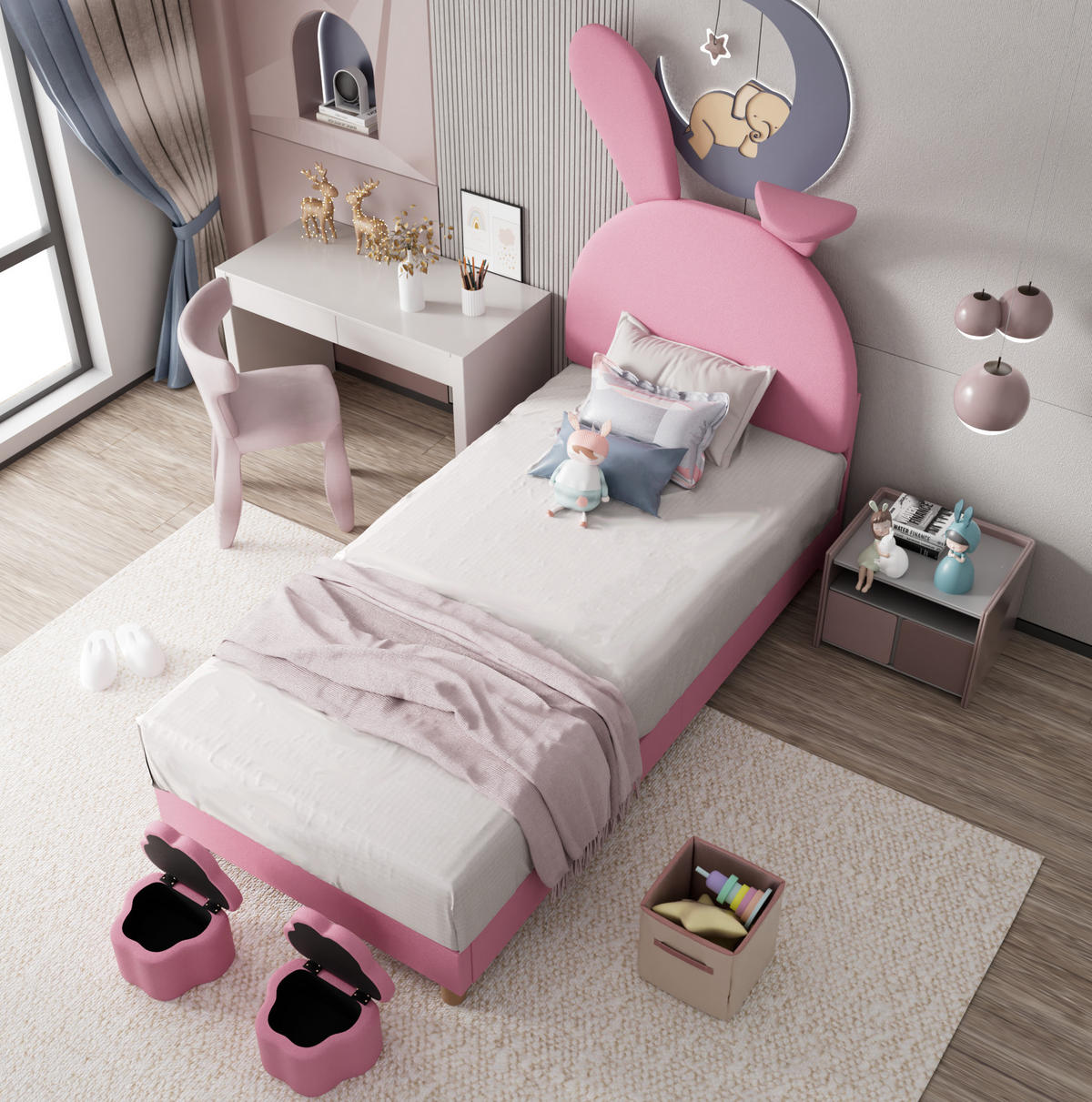 POLSTERBETT 90/200 cm Pink mit Stauraumbänken mit LED-Beleuchtung - Rosa, Textil (90/200cm) - OKWISH