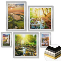 WANDBILDER 5er Set - 50x50 cm & 20x30 cm & 40x60 cm Silberner Rahmen - Orange Mountain Wasserfall - Silberfarben, Kunststoff (40/60cm) - ArtPrintCave