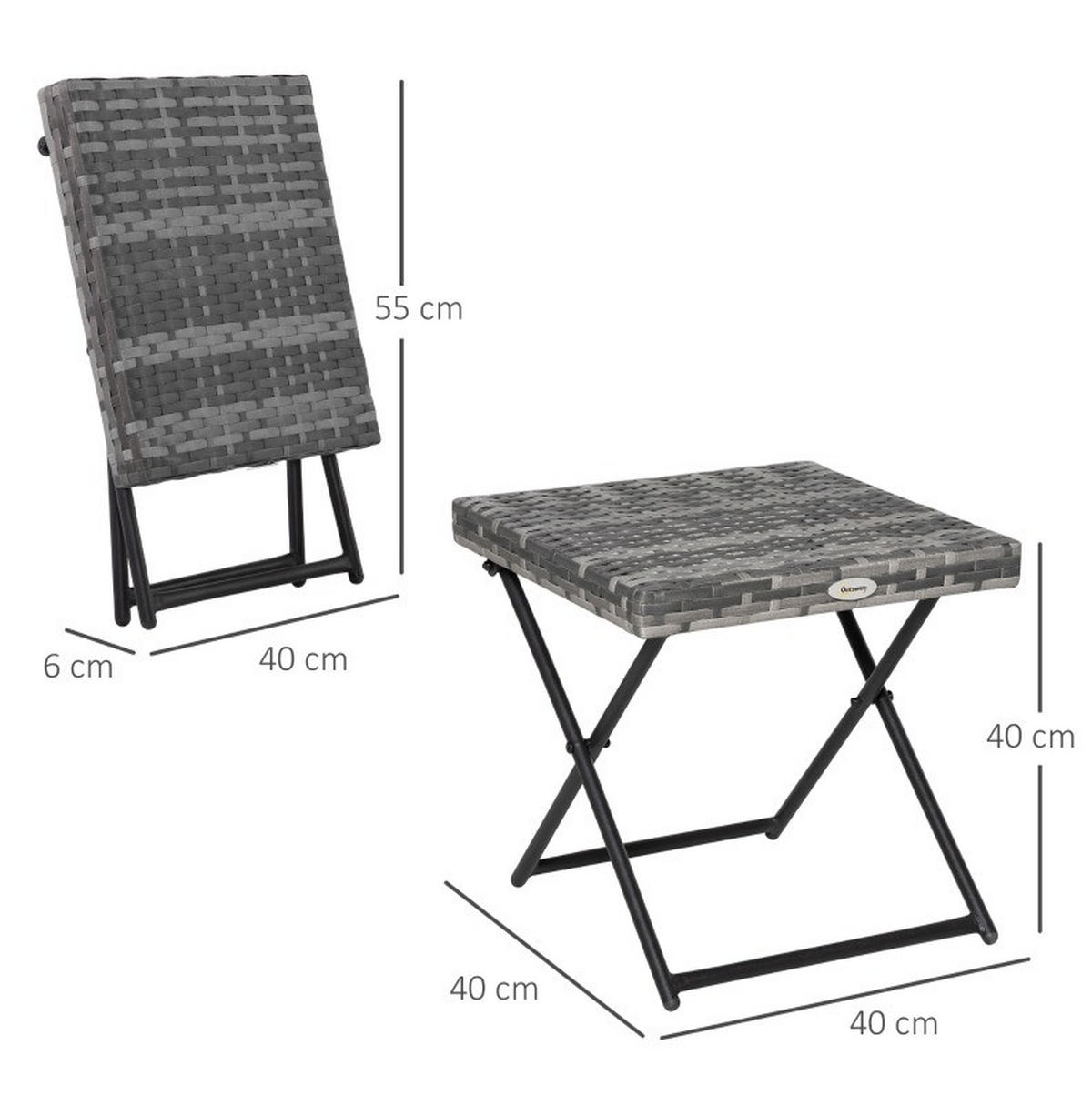 GARTENTISCH 40/40/40 cm grau aus Polyrattan klappbar - Grau, Kunststoff (40/40/40cm) - OKWISH