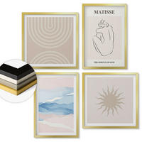 WANDBILDER 4er Set - 50x50 cm & 40x60 cm Goldrahmen - Linien, Wellen, Pastellfarben, minimalistisch - Goldfarben, Kunststoff (50/50cm) - ArtPrintCave