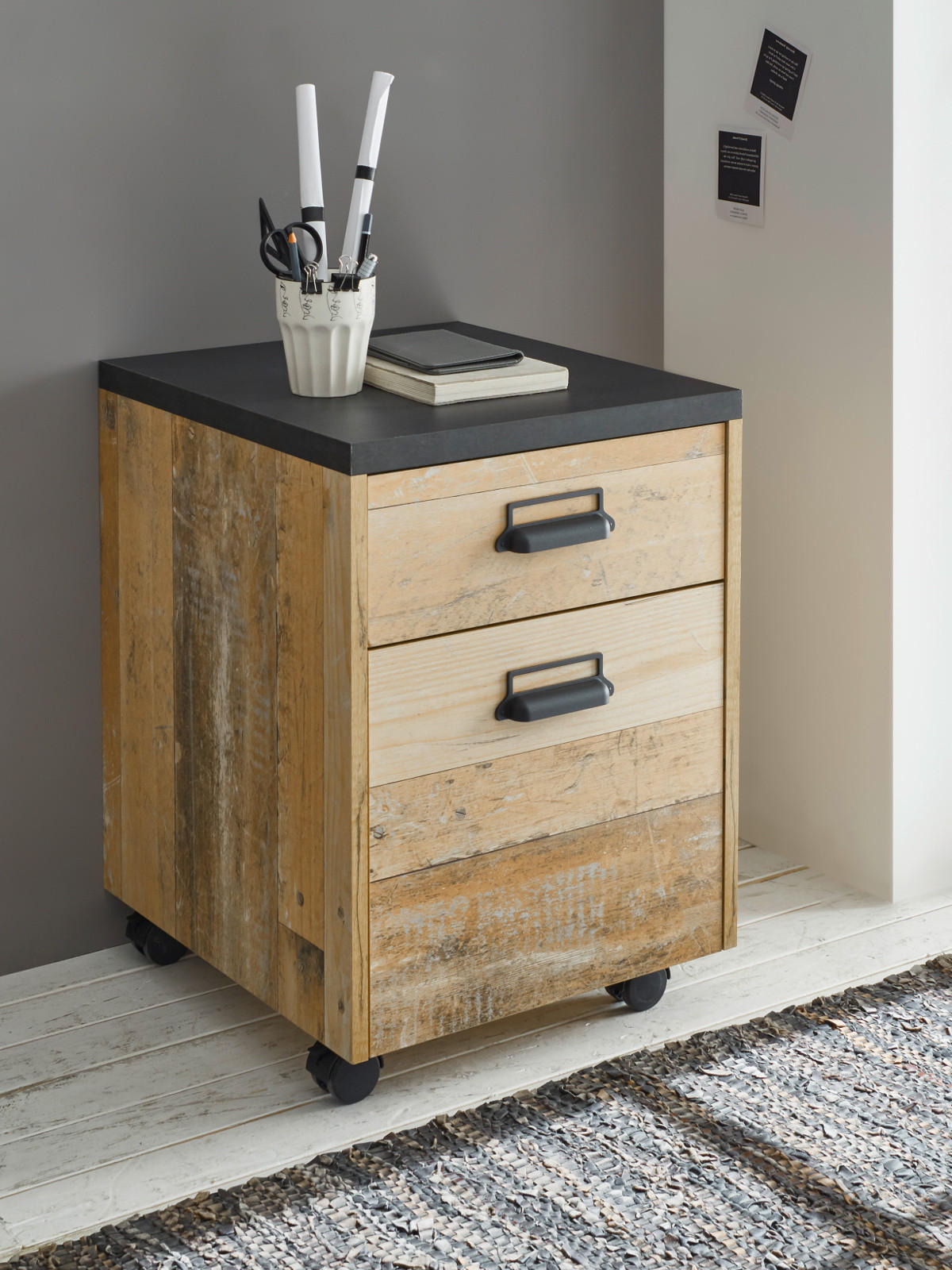 ROLLCONTAINER Used Wood, anthrazit, Schreibtisch Container 47 x 60 cm - Eichefarben/Anthrazit, Holzwerkstoff/Kunststoff (47/60/51cm) - Furn.Design