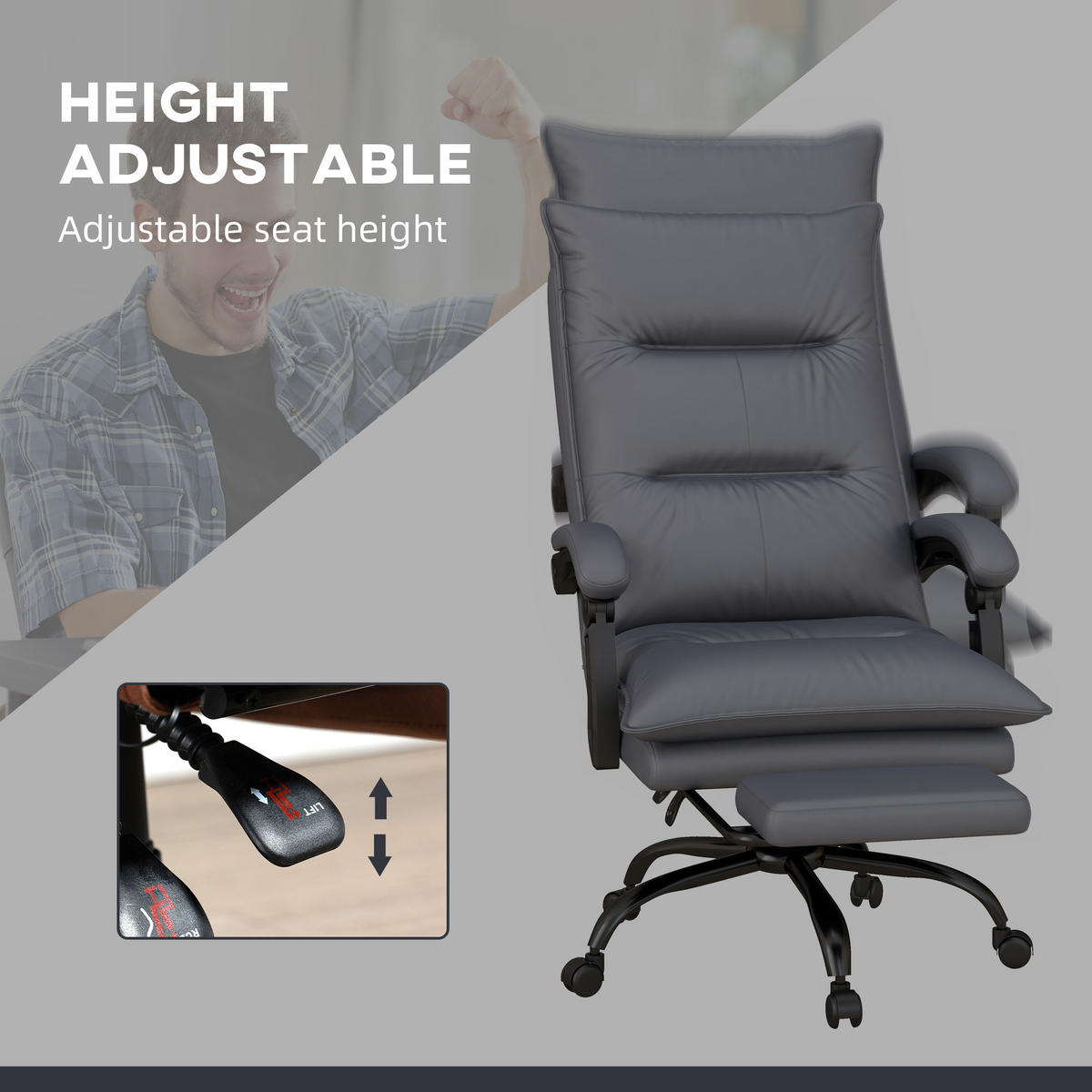 MASÁŽNÍ KANCELÁŘSKÁ ŽIDLE, polyester, pěnová hmota, MDF, ocel, tmavě šedá - tmavě šedá, plast (74/121.5/66cm) - Vinsetto