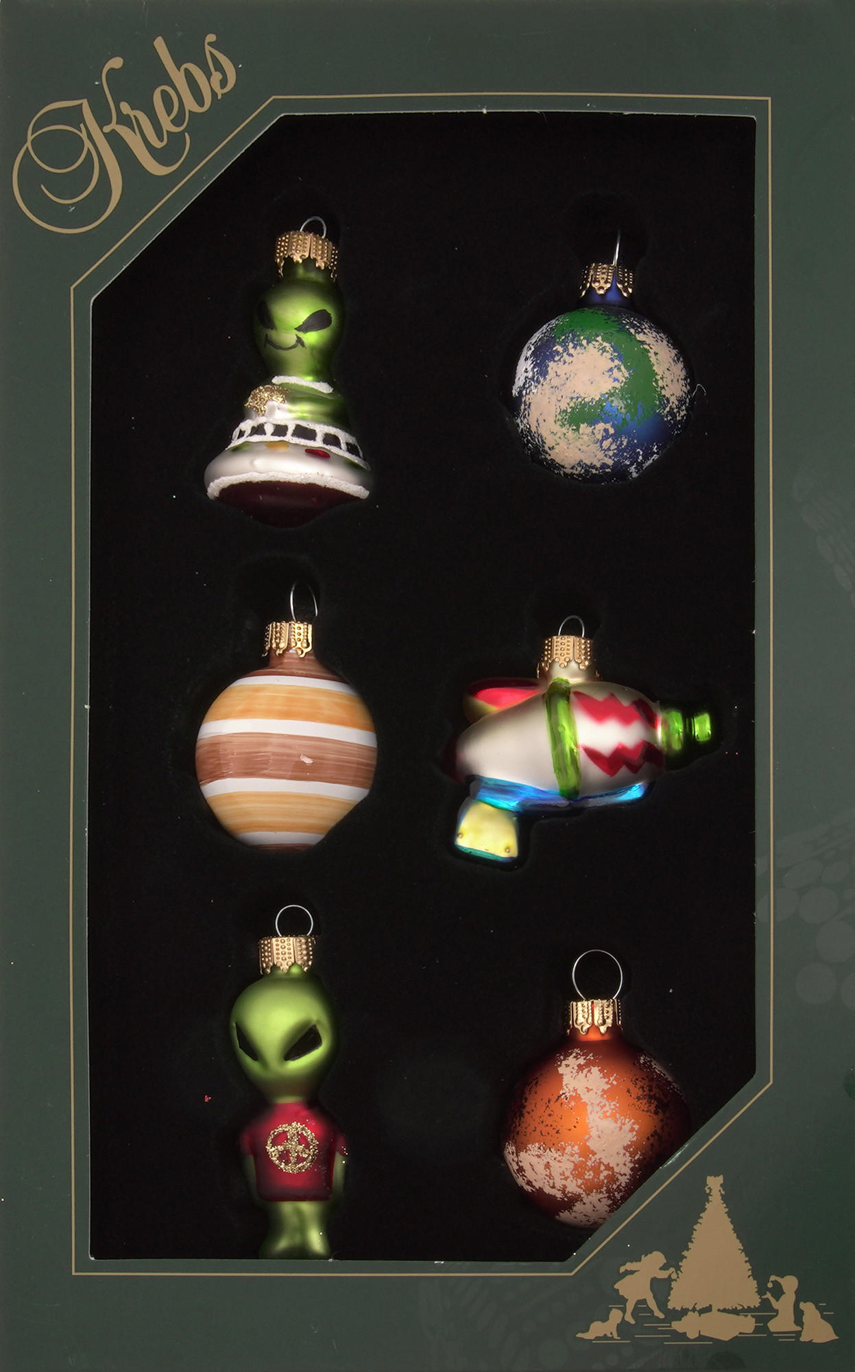 CHRISTBAUMSCHMUCK Alien Mini-Set Mehrfarbig 6cm (Glas / 6 Stk.) - Multicolor, Glas (3/6/3cm) - Krebs Glas Lauscha
