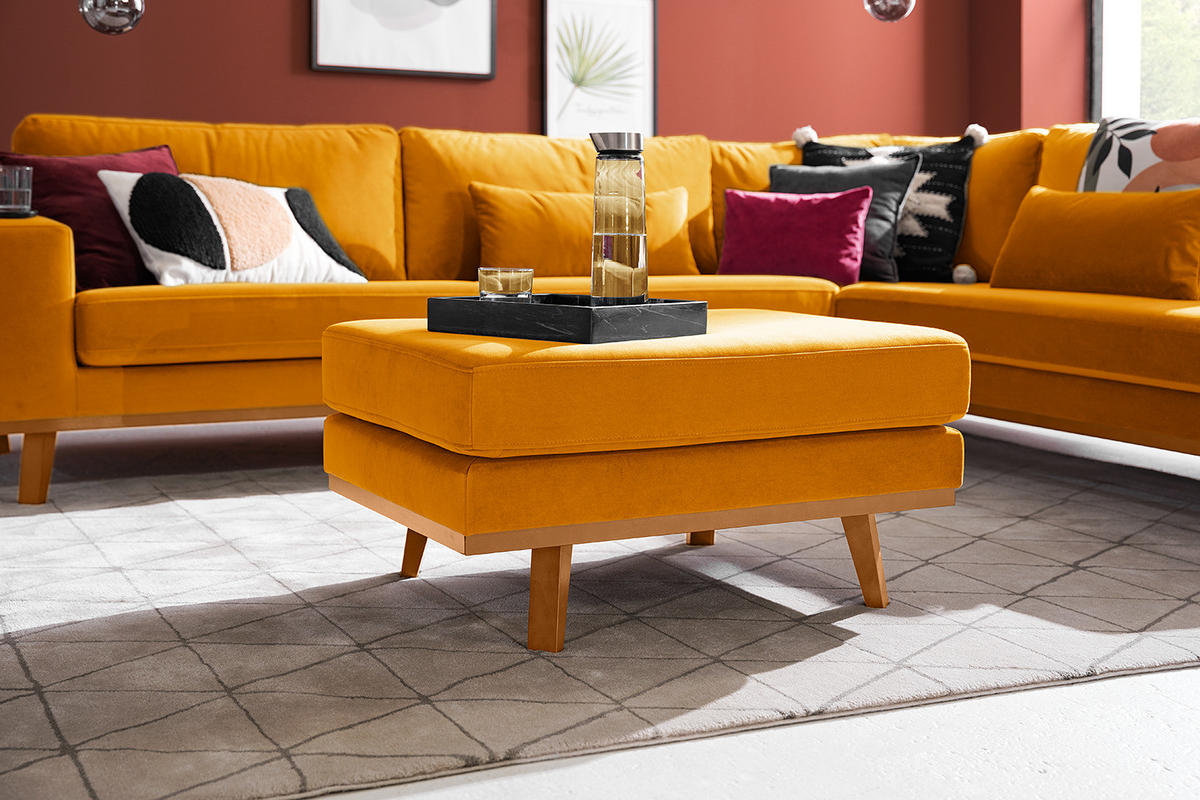 POLSTERHOCKER - Gelb/Buchefarben, Buchenholz/Textil (85/43/60cm) - home24