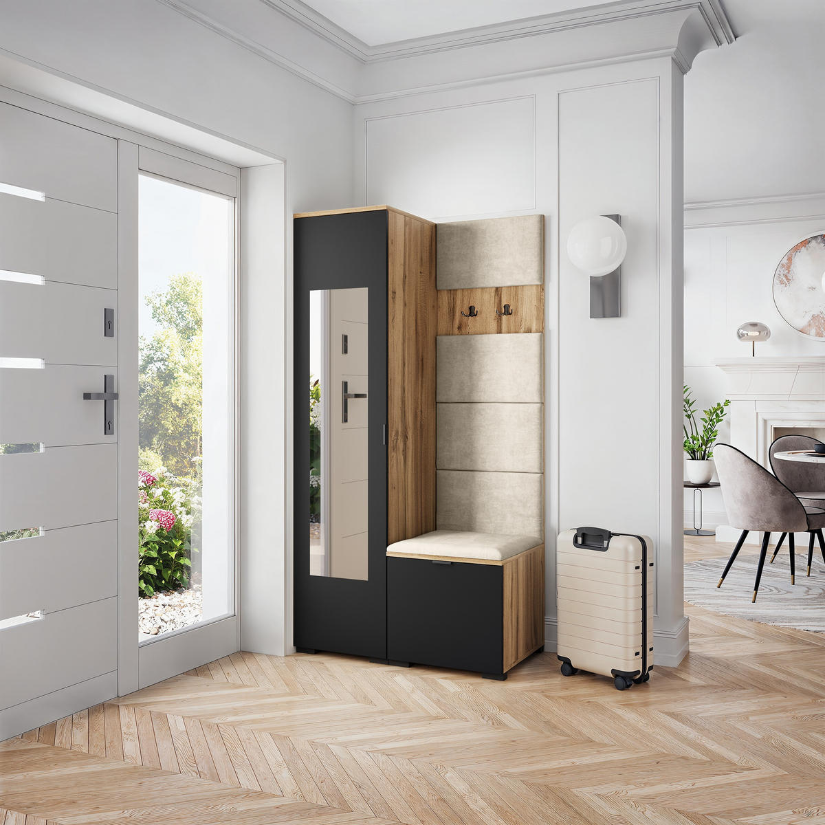 GARDEROBENSCHRANK VIRA 95/181/51 cm Modern Eiche Wotan - Ecru/Eiche Wotan, Holzwerkstoff (95/181/51cm) - MASSENO