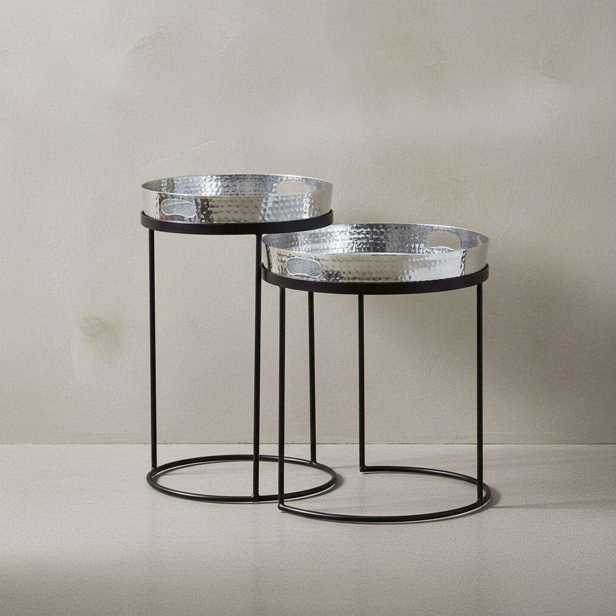 BEISTELLTISCH Aluminium Stahl Hammerstruktur Abnehmbare Platte NERA, Silber 38x38x45 cm - Silberfarben/Schwarz, Metall (38/38/45cm) - KADIMA DESIGN