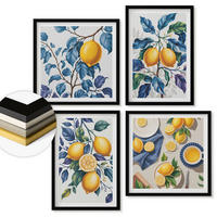 WANDBILDER 4er-Set - 50x50 cm & 40x60 cm Schwarzer Rahmen - Zitronenzweige mit blauen Blättern - Schwarz, Kunststoff (50/50cm) - ArtPrintCave