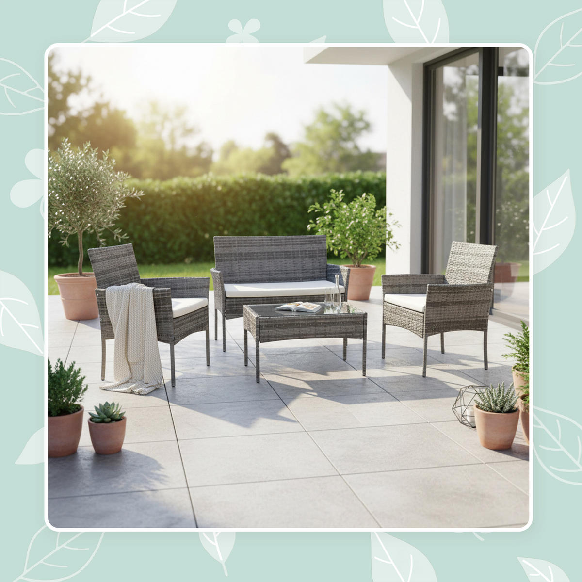 4-TLG.GARTENMÖBEL-SET - Grau, Glas/Kunststoff - Relaxdays