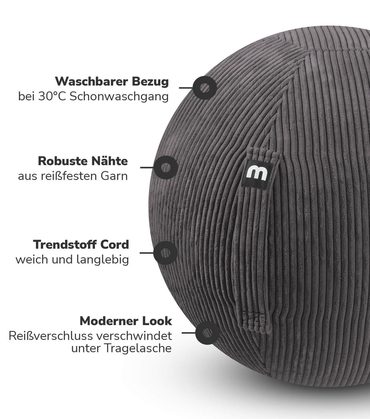 SITZBALL Der Sportliche - Anthrazit, Textil (65/65/65cm) - Mokebo