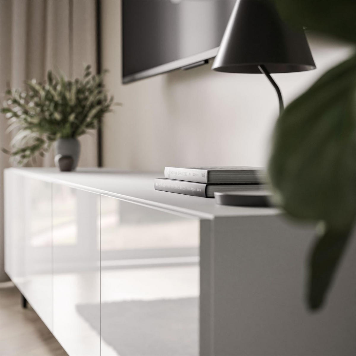 TV-ELEMENT AURA 200 Weiß Hochglanz – Beinfarbe: Chrom - Weiß, Holzwerkstoff (200/49/40cm) - Lookway