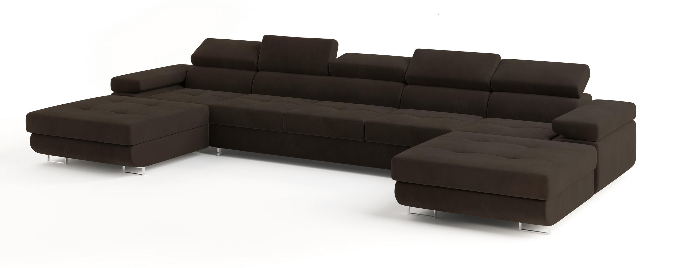 WOHNLANDSCHAFT OMBRA Braun Velours-Stoff mit Schlaffunktion - Braun, Holz (425/90/202cm) - MASSENO