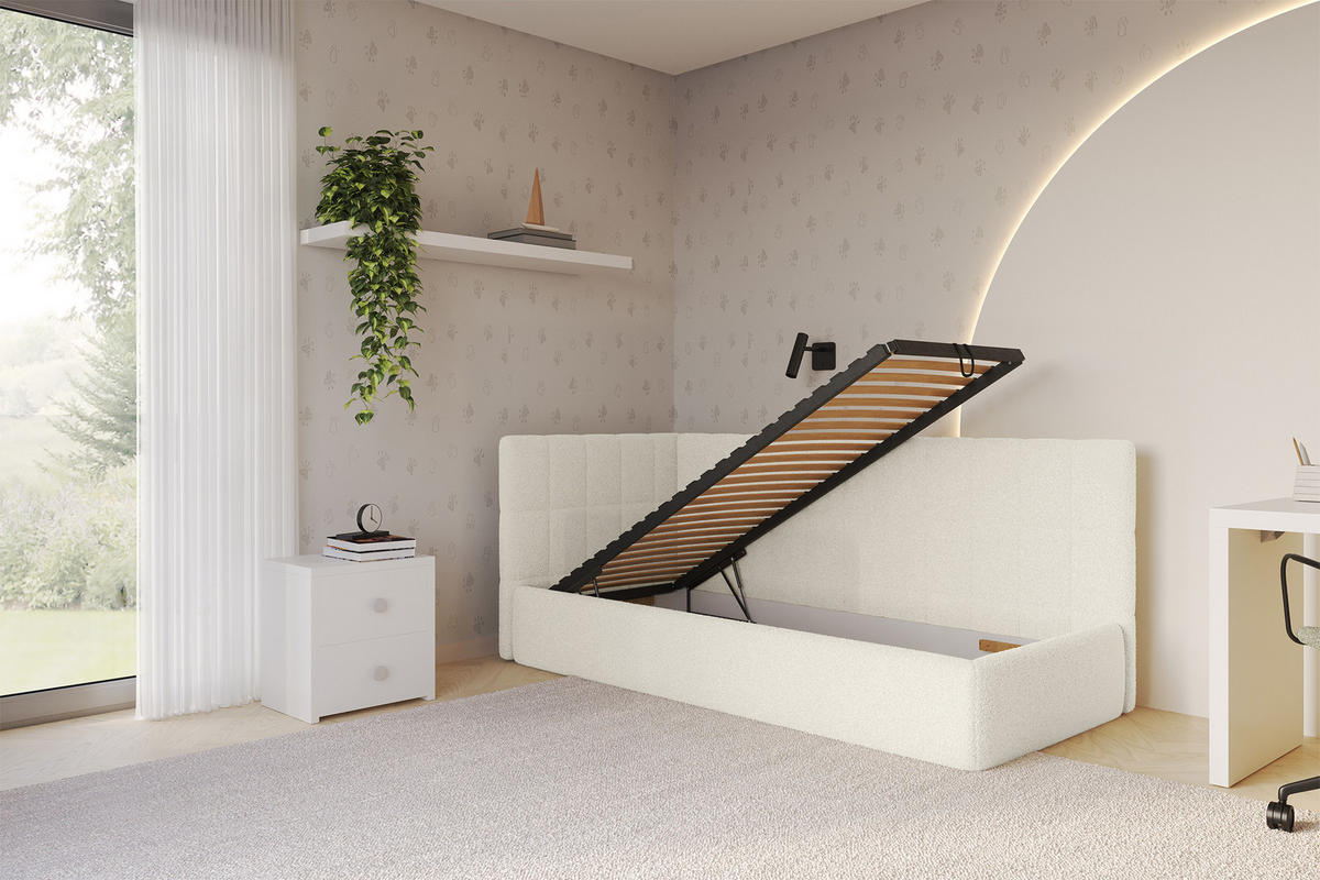EINZELLBETT Jugendbett mit Bettkasten, Rechts - TULY 100x200 Beige - Perlmutt, Holzwerkstoff/Textil (100/200cm) - ALTDECOR