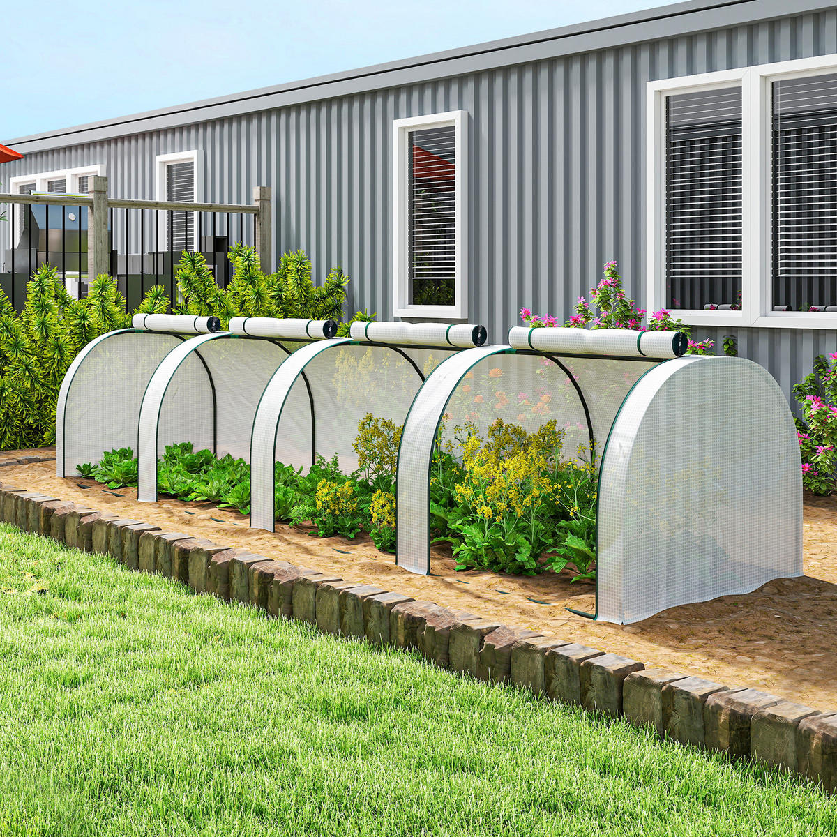 GEWÄCHSHAUS aus PE Stahl Weiß - Weiß, Metall (100/80/395cm) - Outsunny