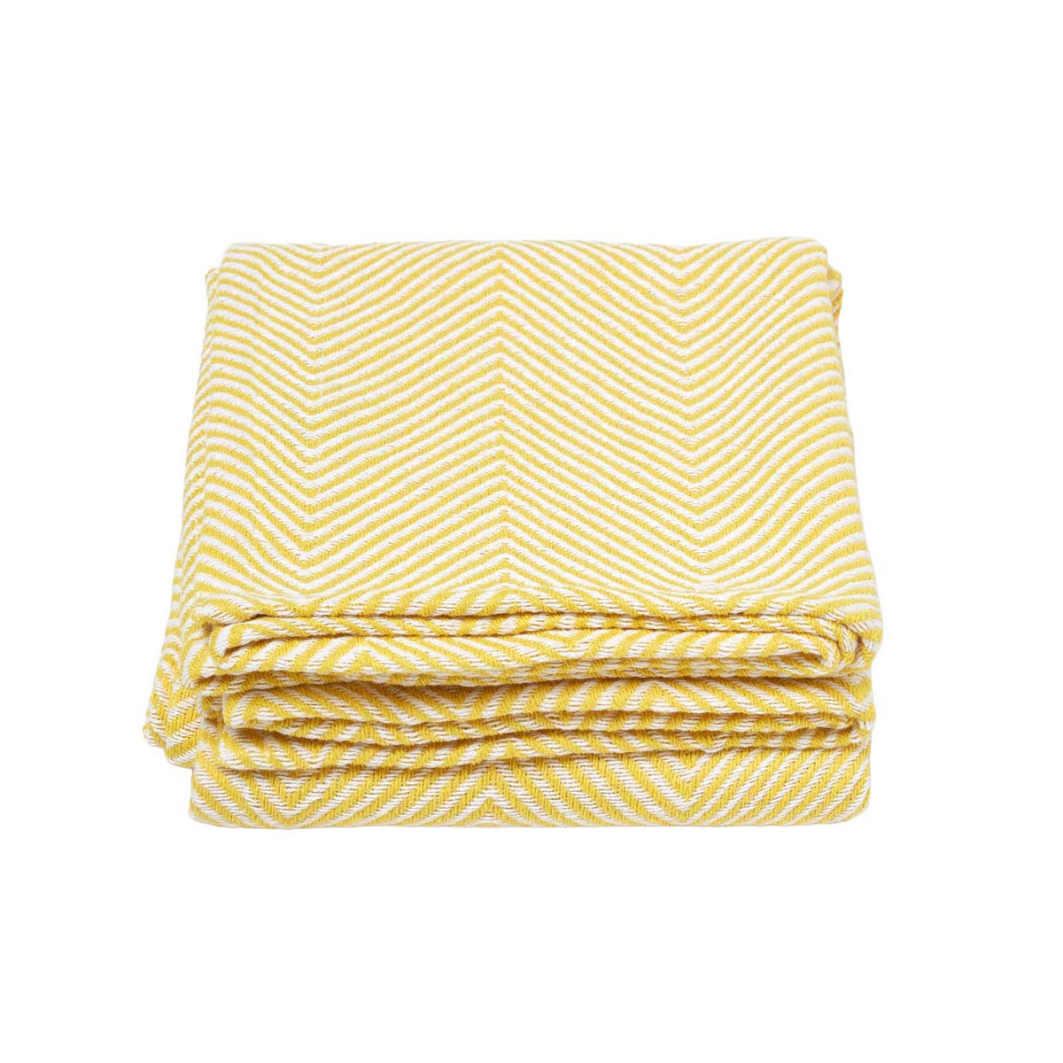 WOHNDECKE Halden 150/200 cm, Chevron-Muster 100% Baumwolle - Gelb, Textil (150/200cm) - Homescapes