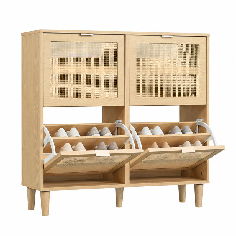 SCHUHSCHRANK mit 4 Klappen 100 x 25 x 90 cm Light Oak - Braun, Holz (25/90/100cm) - Beauniv