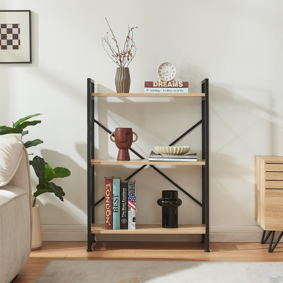 STANDREAGL Skørping - Eichefarben/Schwarz, Holzwerkstoff/Metall (65/90/30cm) - [en.casa]