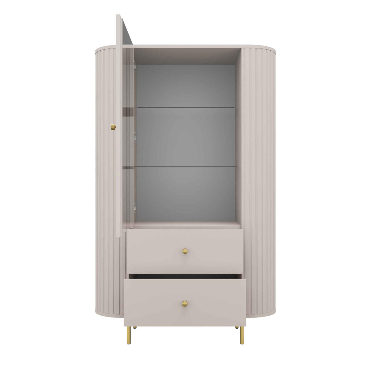 VITRINE BOLLA 155 / 97,4 cm in Beige - Beige, Holzwerkstoff (97.4/155/42.3cm) - MASSENO
