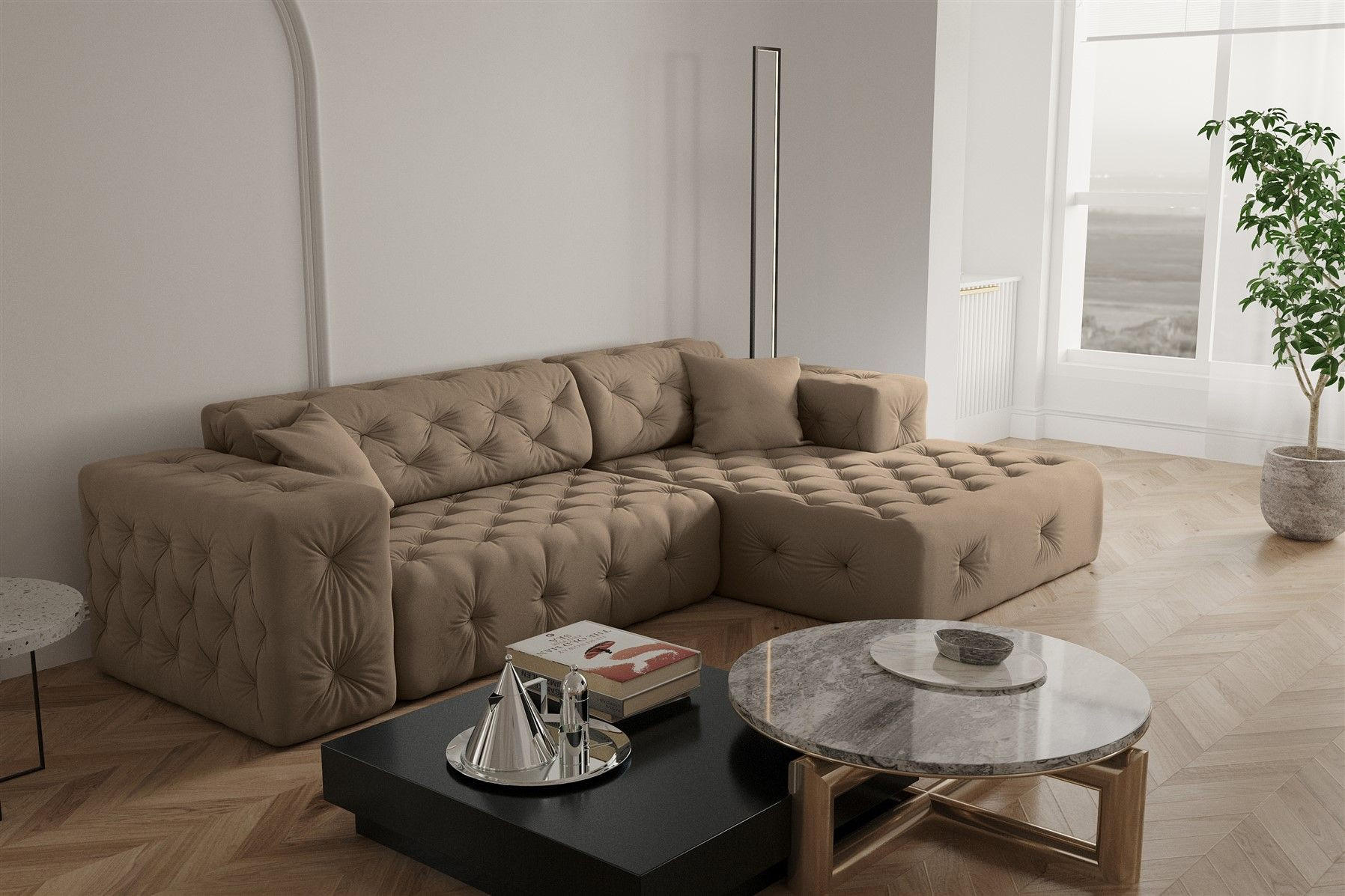 ECKSOFA Chantal - Taupe, Holzwerkstoff/Textil (266/171cm) - Fun Möbel