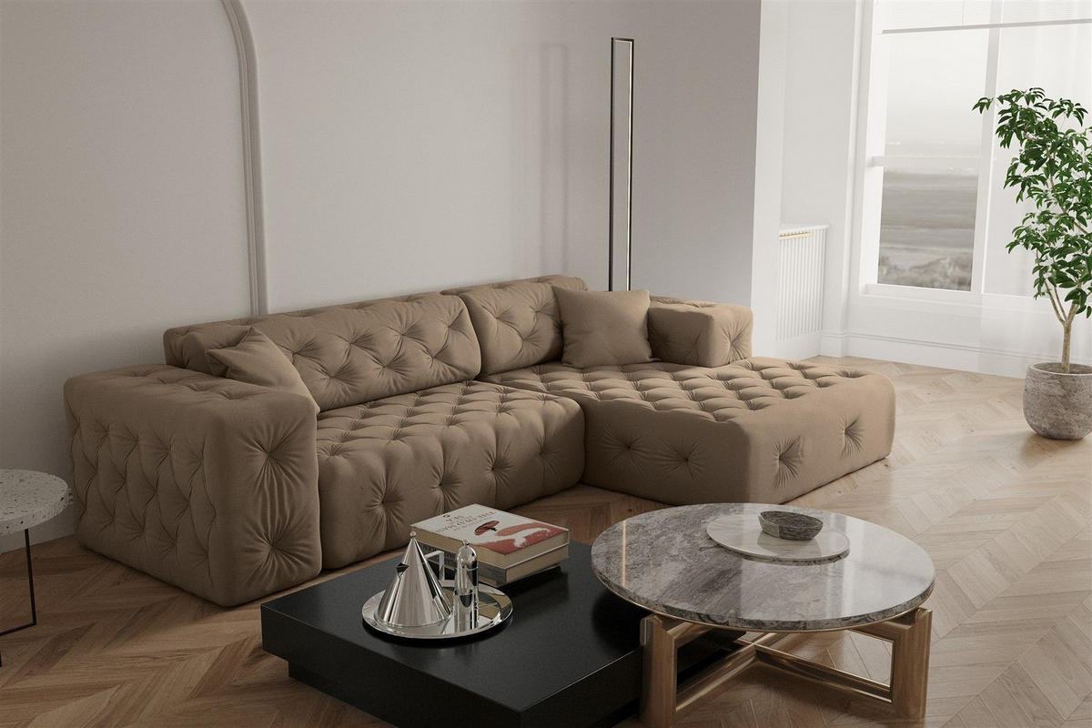 ECKSOFA Chantal - Taupe, Holzwerkstoff/Textil (266/171cm) - Fun Möbel
