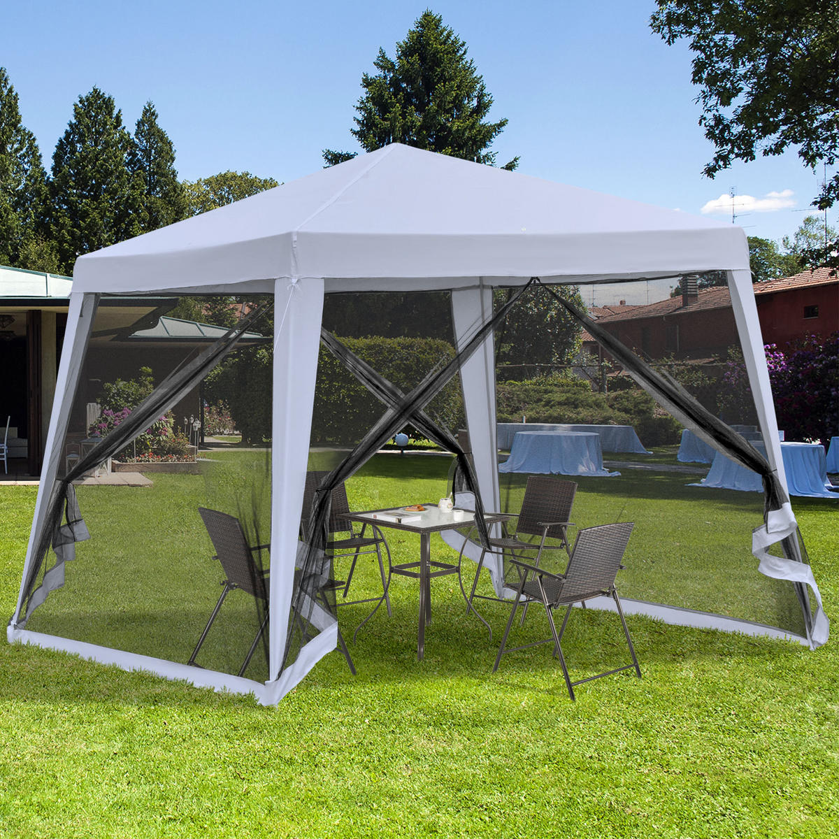 GARTENPAVILLON Pavillon Festzelt Partyzelt wetterfest Zelt mit Moskitonetz Metall + Polyester Grau 3 x 3 m - Grau, Metall (300/245/300cm)
