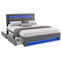 BETT mit LED, USB und 4 Schubladen 140x200 cm PU Grau - Grau, Metall (140/200cm) - Meubliv