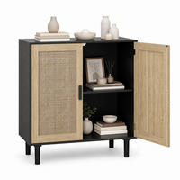 SIDEBOARD Schwarz, 80/40/88 cm, mit Rattan-Fronten und 2 Türen - Schwarz/Naturfarben, Holzwerkstoff (80/88/40cm) - CHICFURN