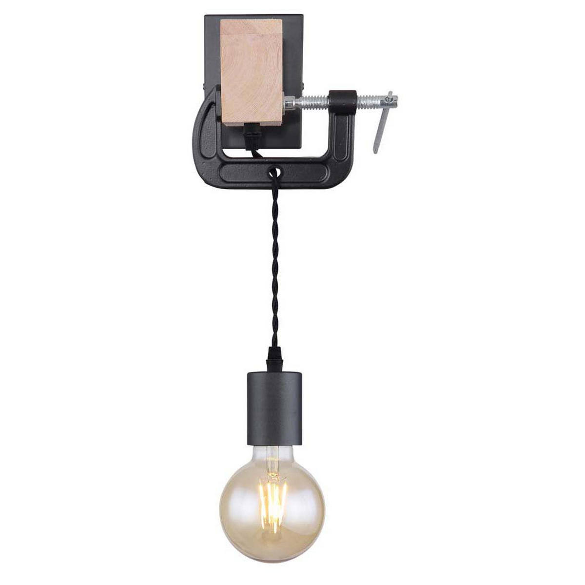 WANDLEUCHTE Metall Holzoptik Schwarz - Schwarz, Holz (14/28/15cm)