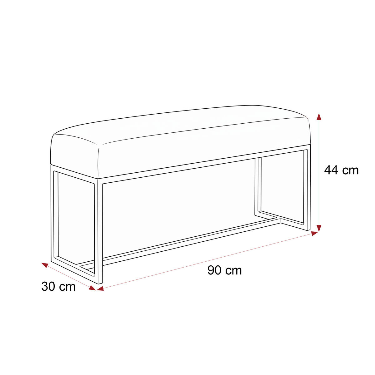 POLSTERBANK MUSE 90 cm Gold / Creme ,Metallgestell - Creme, Metall (90/47/30cm) - Idohome