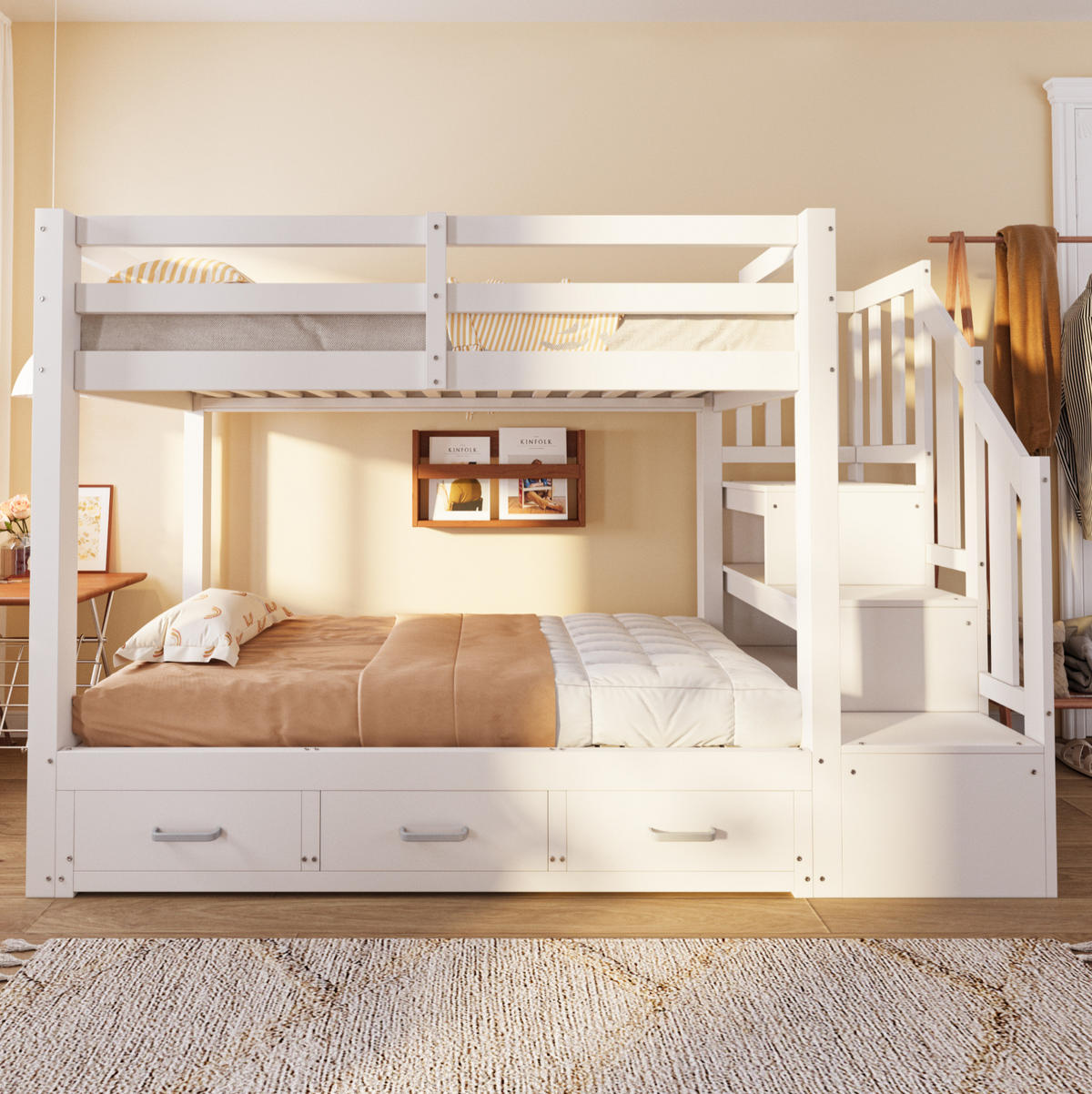 ETAGENBETT 90/200 cm Weiß mit Ausziehbett - Weiß, Holz (90/200cm) - MIVRAY
