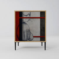 SIDEBOARD GRAY FIGURES, Eichefarben, 57,5x42x72,5 cm, Schwarze Metallfüße - Eichefarben/Multicolor, Holzwerkstoff/Metall (57.5/72.5/42cm) - SpaceRebels