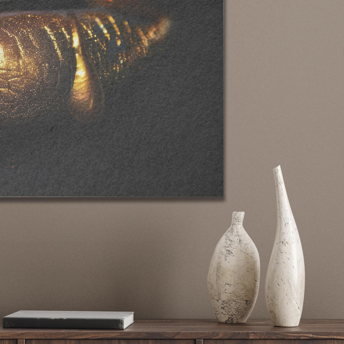 AKUSTIKBILD Frau - Porträt - Lippen - Gold - Schwarz Wanddeko 70x50 cm - Schwarz, Kunststoff (70/50/0.9cm) - MuchoWow