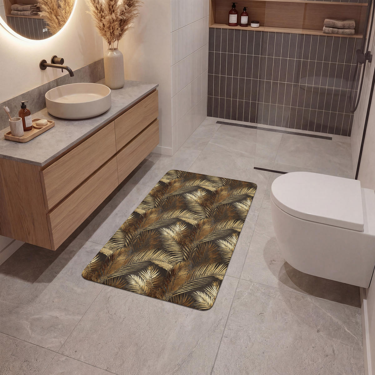 KOUPELNOVÁ PŘEDLOŽKA Tropical - Listy - zlaté 60x90 cm - zlatá, textil/plast (60/90cm)