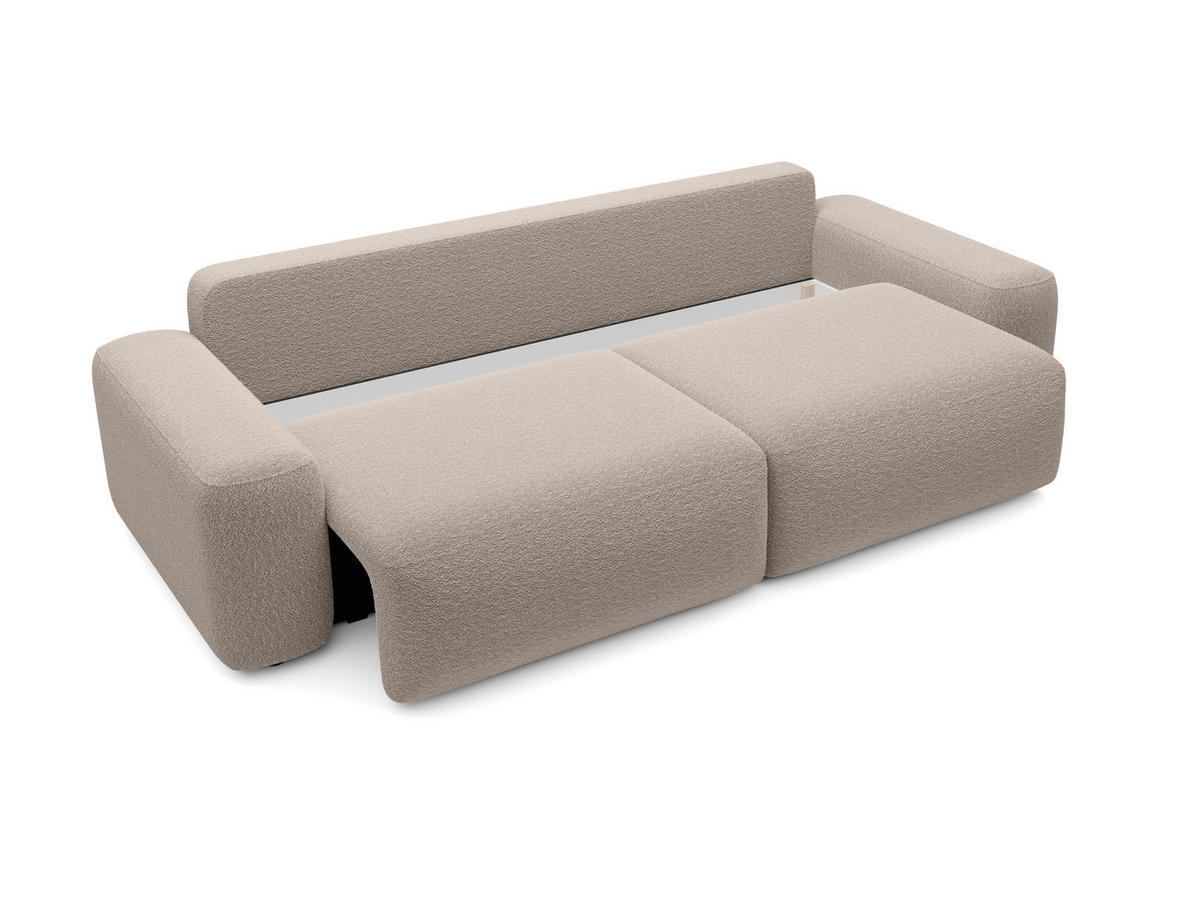 BETTSOFA RUOTA Beige Bucle-Stoff mit Schlaffunktion - Beige, Textil (105/87/257cm) - MASSENO
