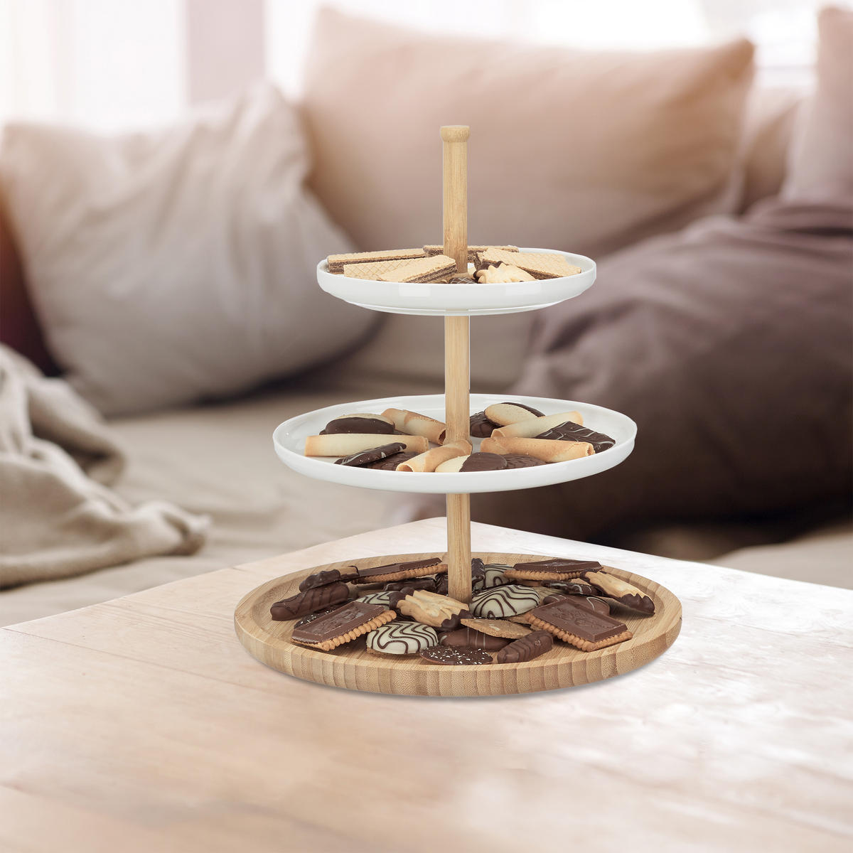 ETAGERE - Multicolor, Holz/Keramik (30/36cm) - Relaxdays