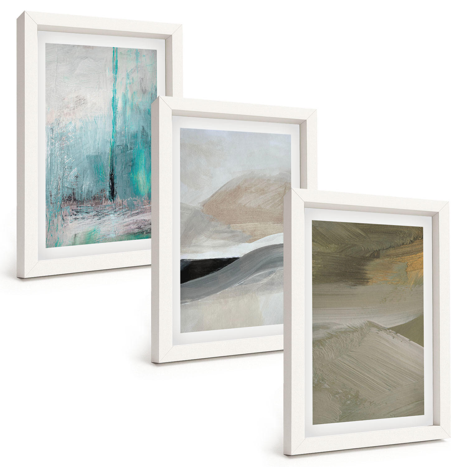 BILDER SET 3er Set - 20x30 cm Weißer Rahmen - Gemalte abstrakte Dekorationen - Weiß, Kunststoff (20/30cm) - TULUP