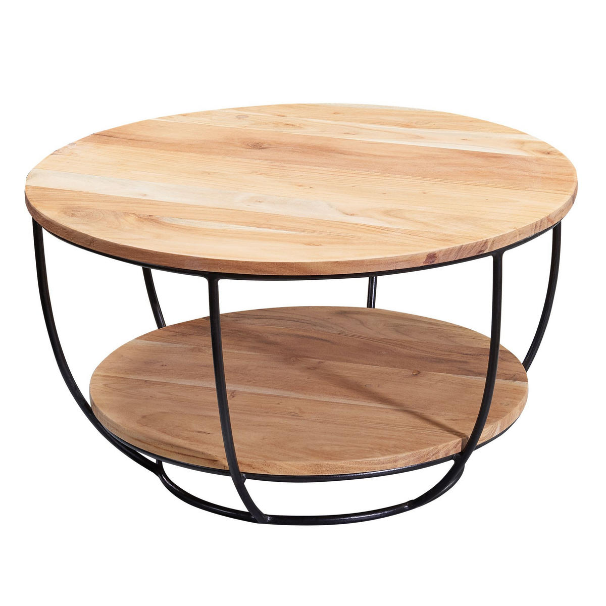 COUCHTISCH Industrial, Akazienholz mit schwarzen Edelstahlbeinen, handgefertigt - Beige/Schwarz, Holz/Metall (60/60/34cm) - KADIMA DESIGN